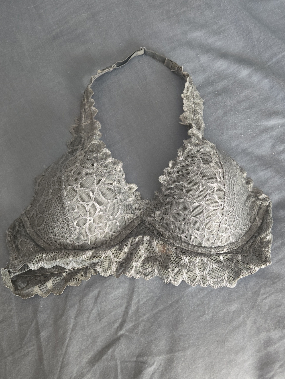 PINK Victoria's Secret Lace Halter Bralette in Light Gray
